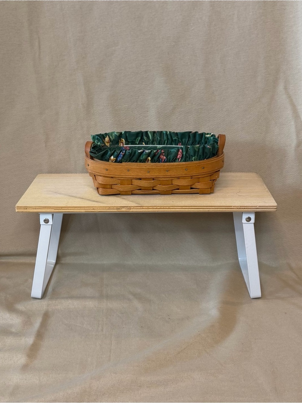 Longaberger Brown Basket with Green Fabric Liner
